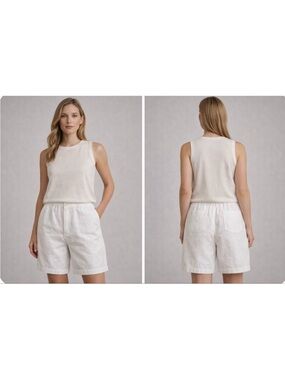 Eileen Fisher White Organic Linen Bermuda Shorts L